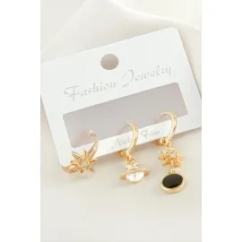 3 Adet Yıldız Zirkon Taşlı Küpe-Gümüş Rengi