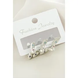 3 Adet Yıldız Zirkon Taşlı Küpe-Gümüş Rengi