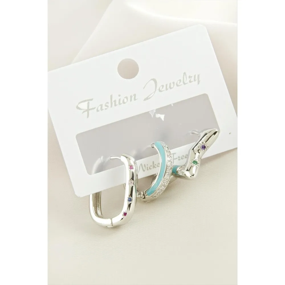 3 Adet Yıldız Zirkon Taşlı Küpe-Sarı