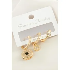 3 Adet Yuvarlak Zirkon Taşlı Küpe-Sarı