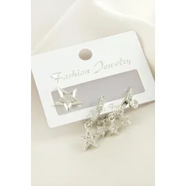 3 Adet Yıldız Zirkon Taşlı Küpe-Sarı