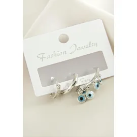 3 Adet Nazar Zirkon Taşlı Küpe-Sarı