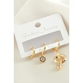 3 Adet Yılan Zirkon Taşlı Küpe-Sarı