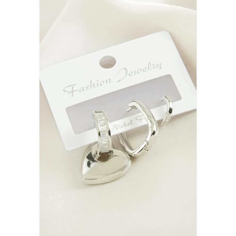 3 Adet Kalp Zirkon Taşlı Küpe-Sarı