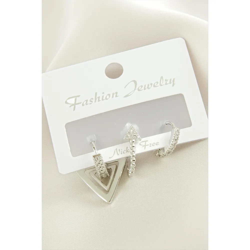 3 Adet Ok Zirkon Taşlı Küpe-Sarı