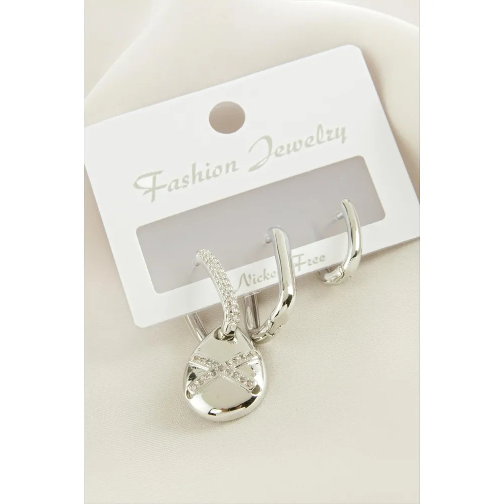 3 Adet Damla Zirkon Taşlı Küpe-Sarı