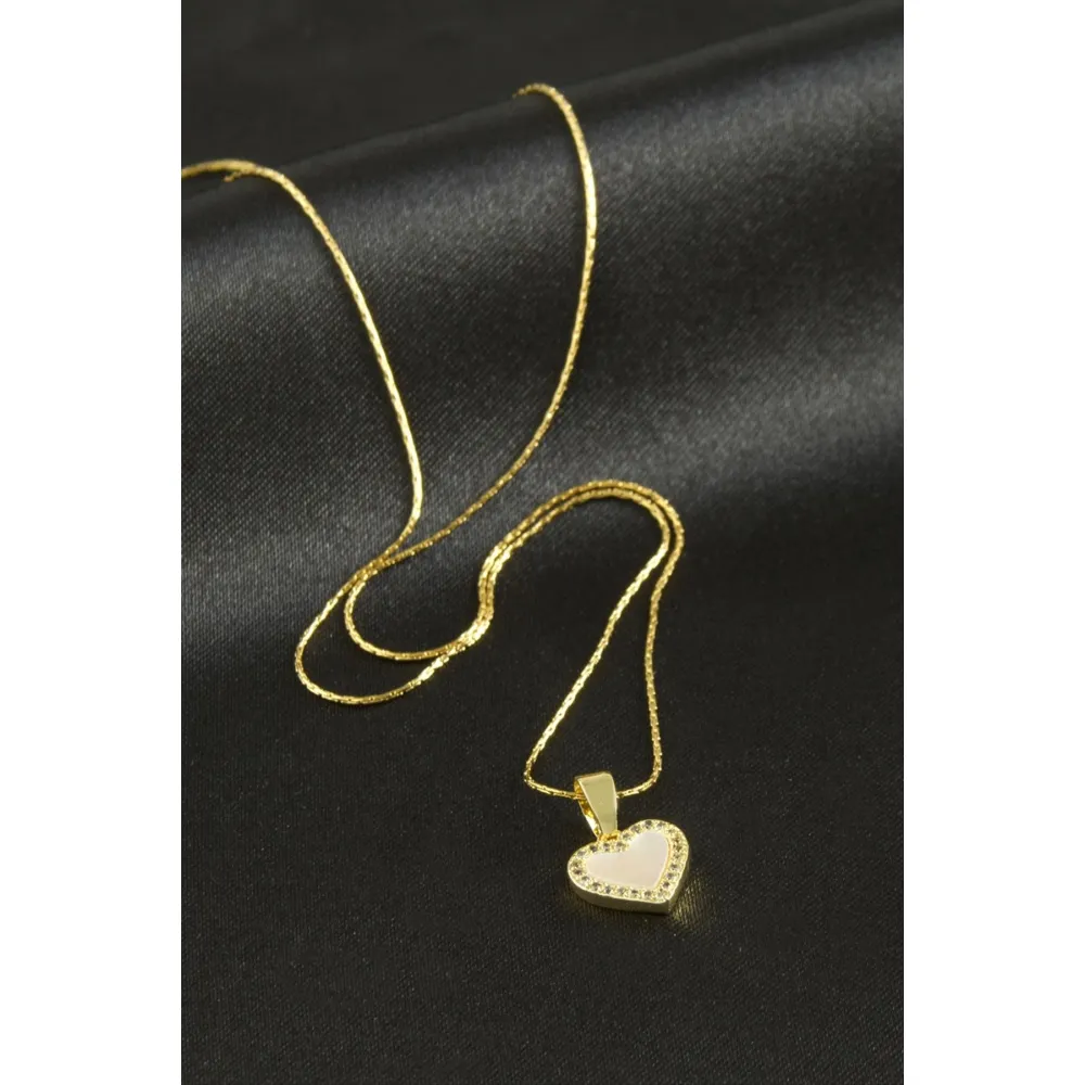 Kalp Sedef Lüks Çelik Kolye-Gümüş Rengi