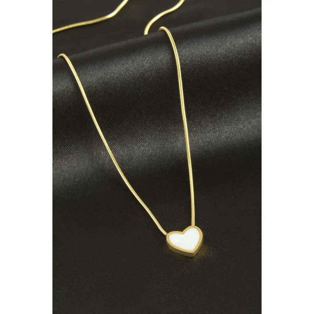 Kalp Sedef Lüks Çelik Kolye-Pembe