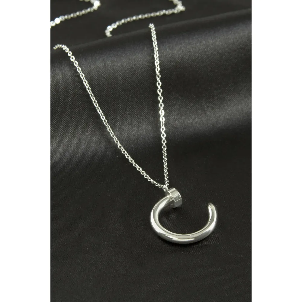 Çivi Lüks Çelik Kolye-Gümüş Rengi