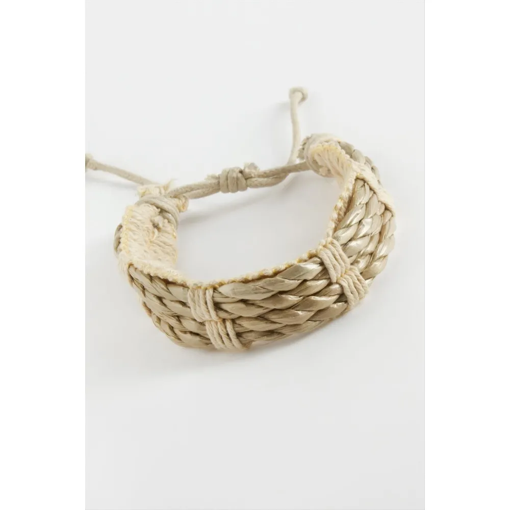 Örgülü Vinlex Deri Bileklik-Açık Kahverengi