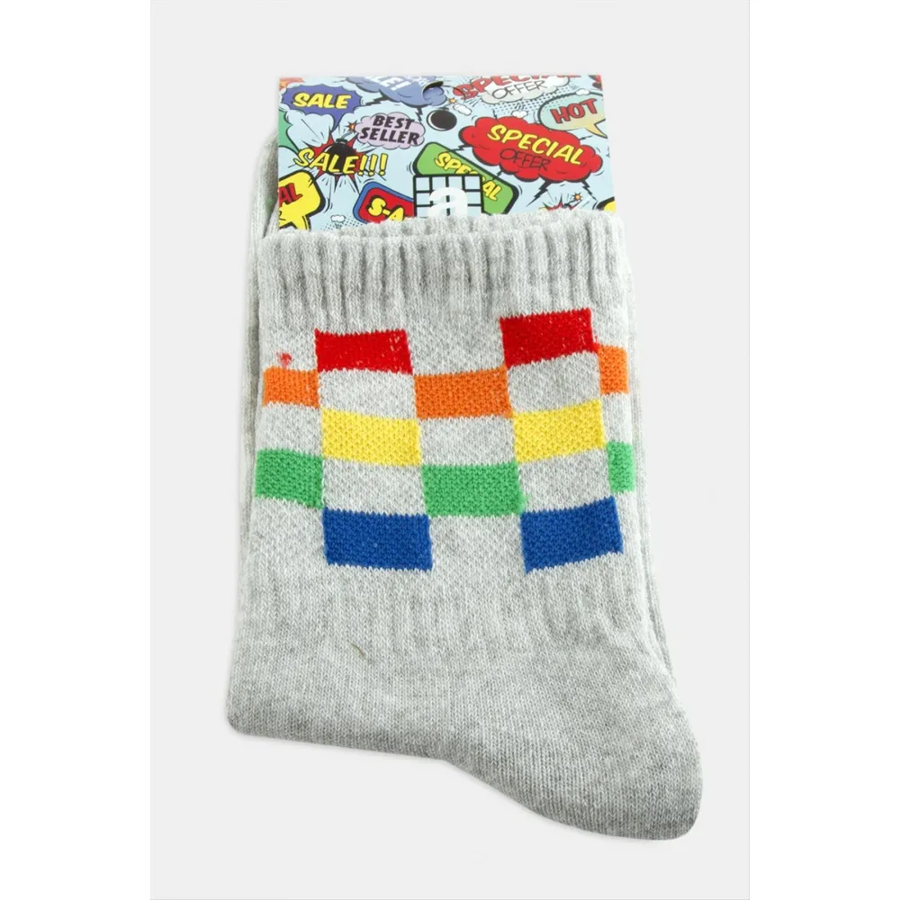 Satranç Desenli Kolej Çorap 8X28-Gri