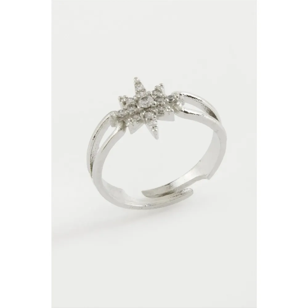 Şimşek Zirkon Taşlı Yüzük-Gümüş Rengi