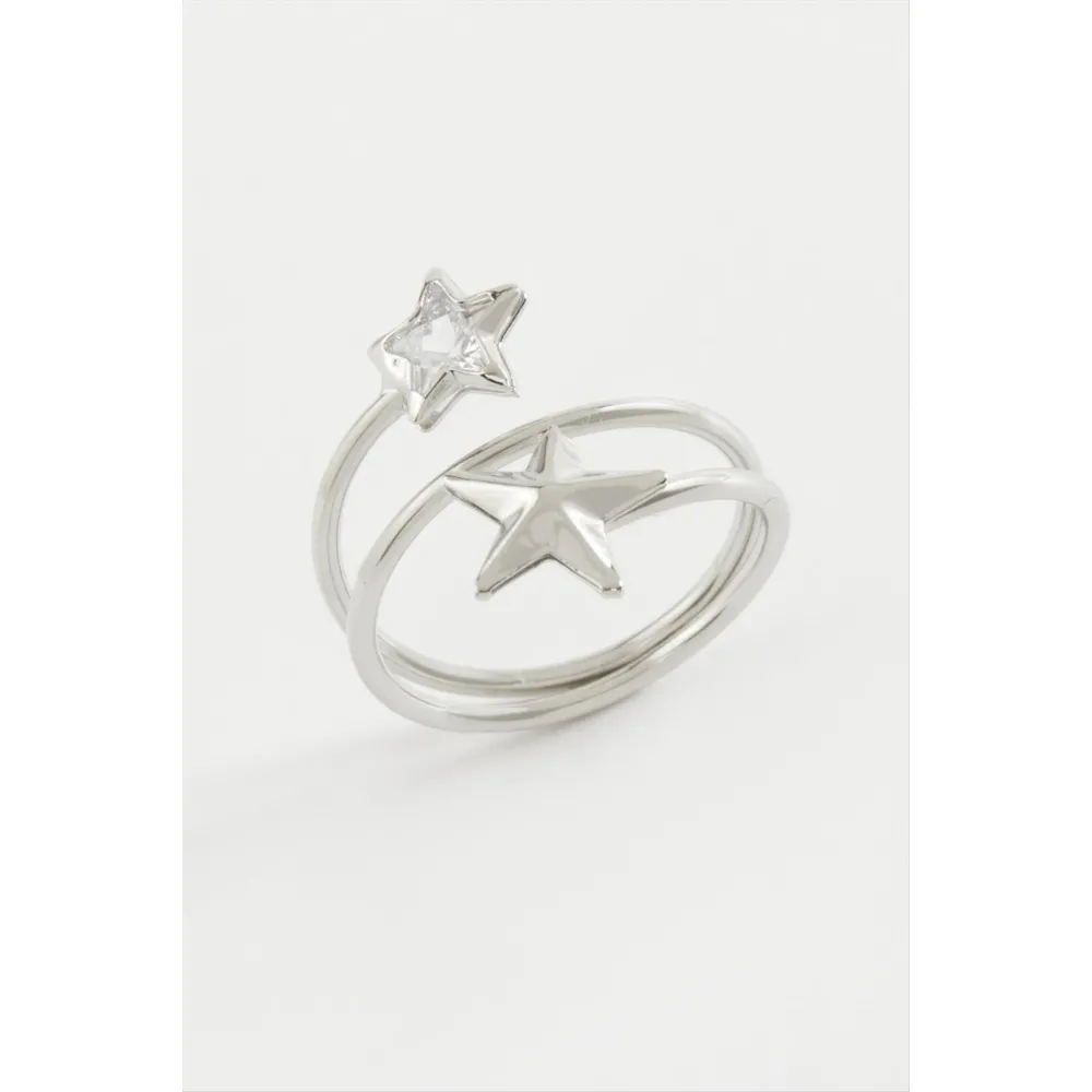 Kalp Yıldız Zirkon Taşlı Yüzük-Sarı