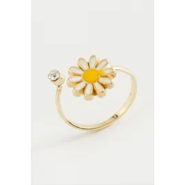 Papatya Mineli Taşlı Yüzük-Gümüş Rengi