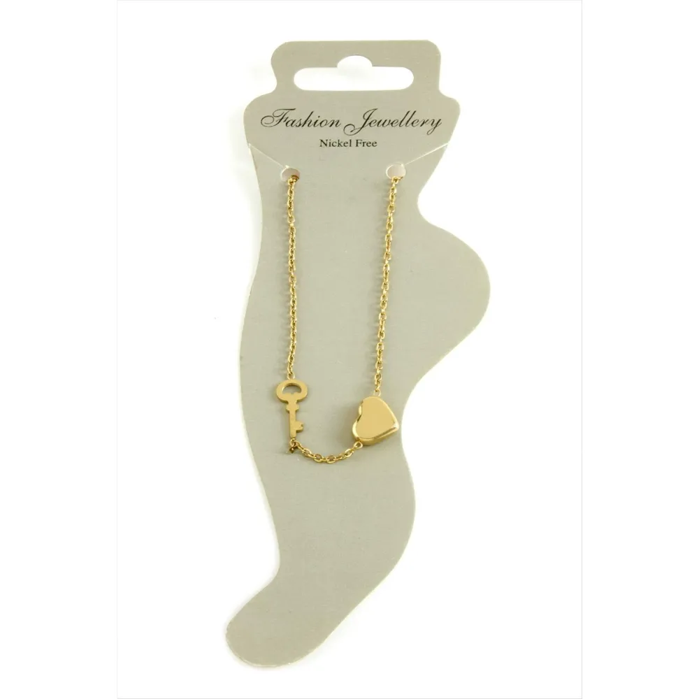 Kalp Kilit Lüks Çelik Halhal-Sarı