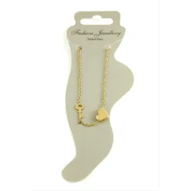 Kalp Kilit Lüks Çelik Halhal-Sarı