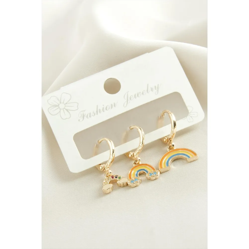 3 Adet Gökkuşağı Zirkon Taşlı Küpe-Sarı