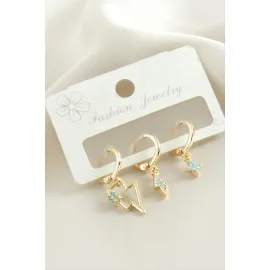 3 Adet Şimşek Zirkon Taşlı Küpe-Sarı