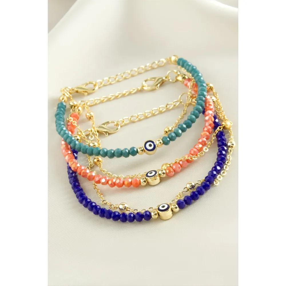 Nazar Zincir Kristal Bileklik-Açık Mavi