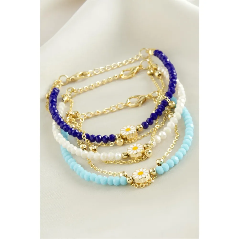 Papatya Zincir Kristal Bileklik-Siyah