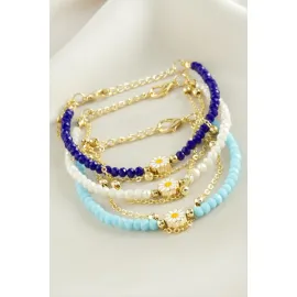 Papatya Zincir Kristal Bileklik-Siyah