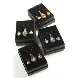 Cam Sanatı Murano Kutulu Set Kolye-Renkli