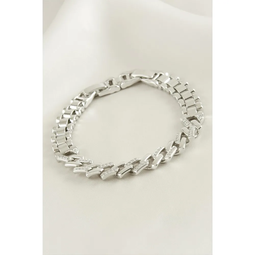 Xuping Zikzak Zirkon Taşlı Lüks Çelik Bileklik-Sarı