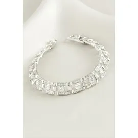 Xuping Kare Zirkon Taşlı Lüks Çelik Bileklik-Gümüş Rengi