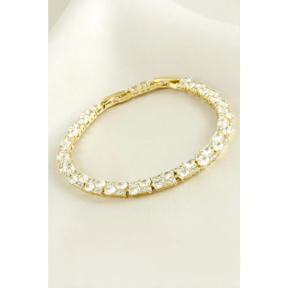 Xuping Dikdörtgen Zirkon Taşlı Lüks Çelik Bileklik-Sarı