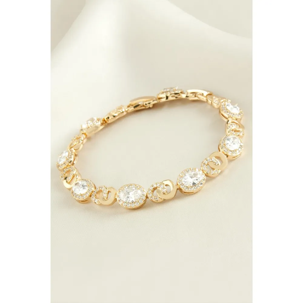 Xuping Oval Zirkon Taşlı Lüks Çelik Bileklik-Roz