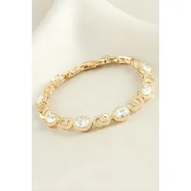 Xuping Oval Zirkon Taşlı Lüks Çelik Bileklik-Roz