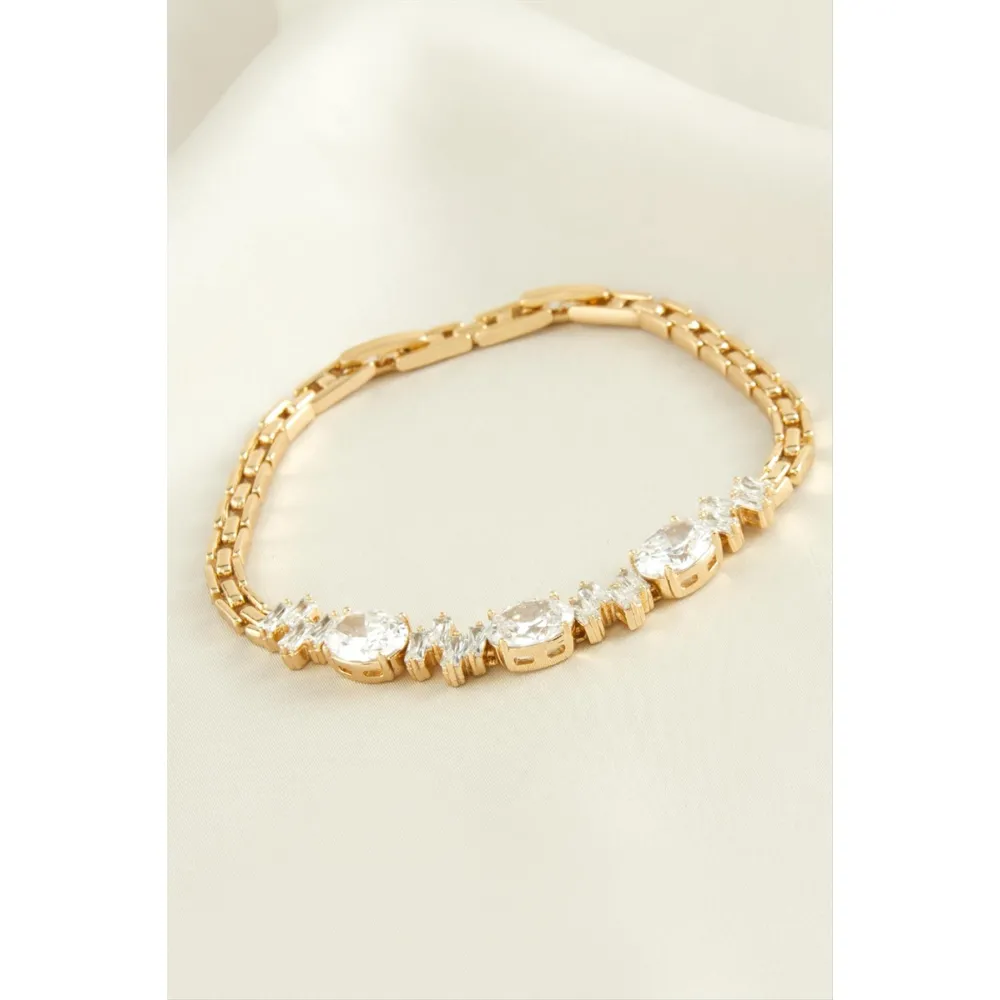 Xuping Oval Zirkon Taşlı Lüks Çelik Bileklik-Roz