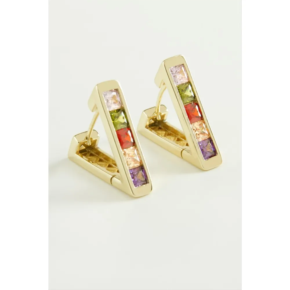 Xuping Üçgen Zirkon Taşlı Lüks Çelik Küpe-Sarı