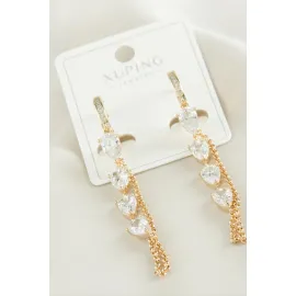 Xuping Damla Sallantılı Zirkon Taşlı Lüks Çelik Küpe-Sarı