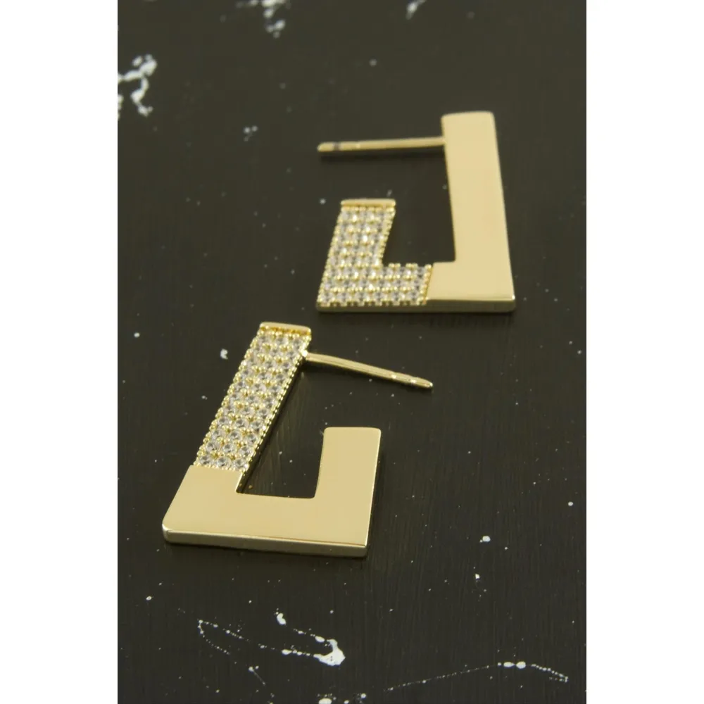 Xuping Zirkon Taşlı Lüks Çelik Küpe-Sarı