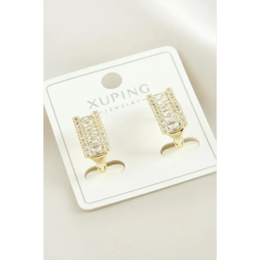 Xuping Baget Taşlı Lüks Çelik Küpe-Sarı