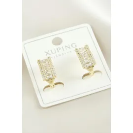 Xuping Baget Taşlı Lüks Çelik Küpe-Sarı