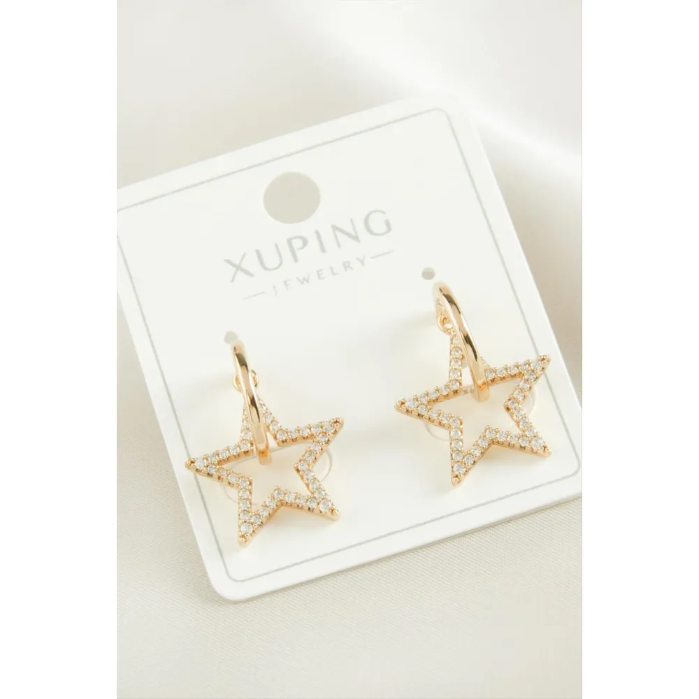 Xuping Yıldız Zirkon Taşlı Lüks Çelik Küpe-Sarı