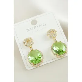 Xuping Oval Zirkon Taşlı Lüks Çelik Küpe-Sarı