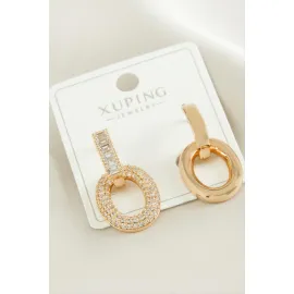 Xuping Zirkon Taşlı Lüks Çelik Küpe-Sarı