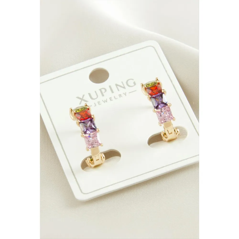 Xuping Zirkon Taşlı Lüks Çelik Küpe-Sarı