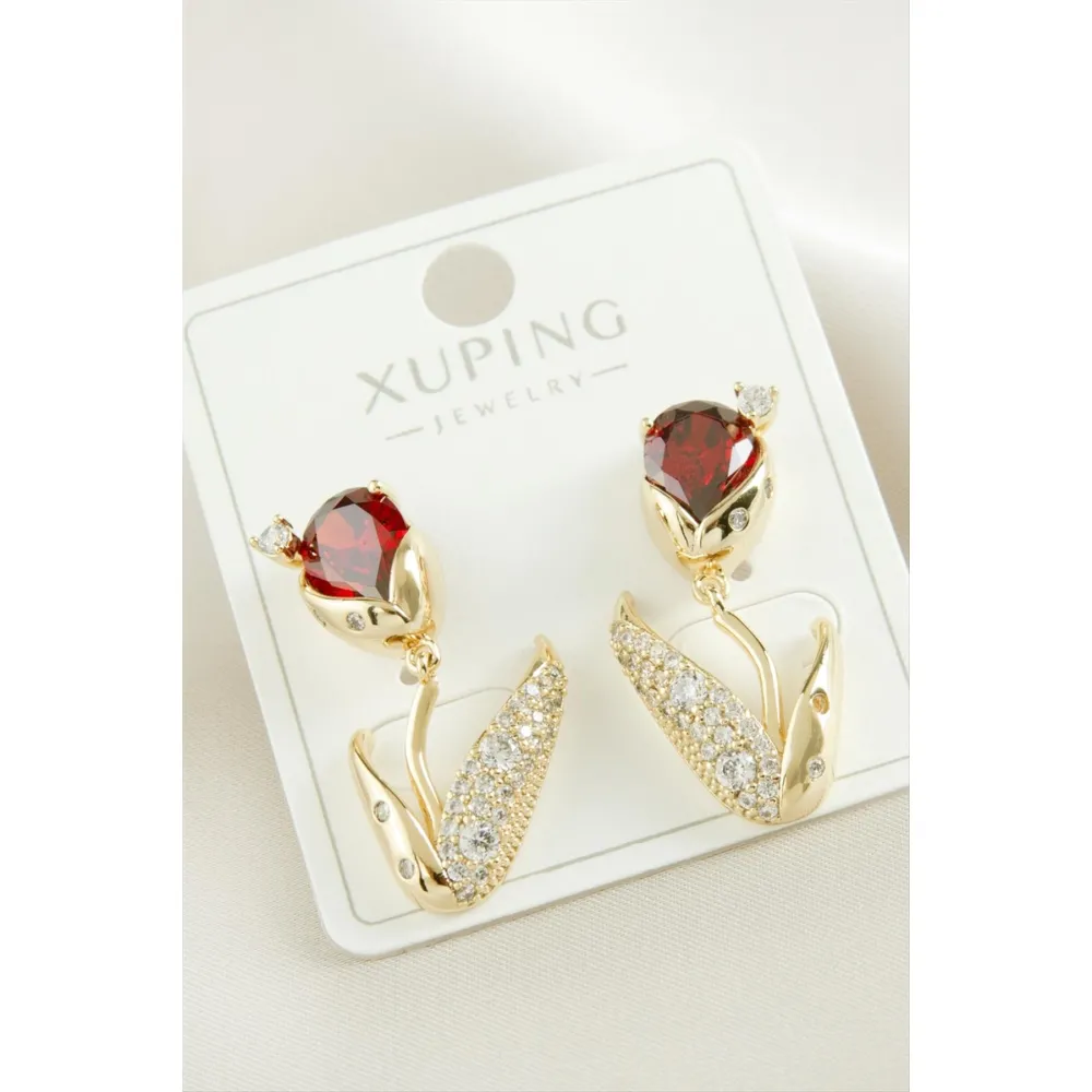 Xuping Orkide Zirkon Taşlı Lüks Çelik Küpe-Sarı