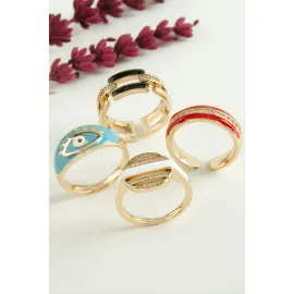Xuping Karışık Mineli Lüks Çelik Yüzük-Renkli