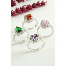 Karışık Lüks Zirkon Taşlı Ciddi İlişki Yüzüğü-Renkli