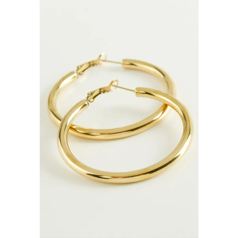 Boru Lüks Çelik Halka Küpe 5 cm-Sarı