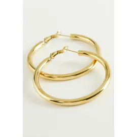 Boru Lüks Çelik Halka Küpe 5 cm-Sarı