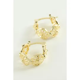 Yıldız Kilitli Halka Küpe-Sarı