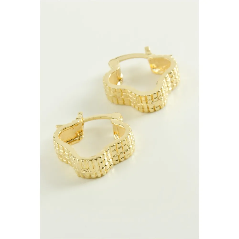 Yıldız Kilitli Halka Küpe-Sarı