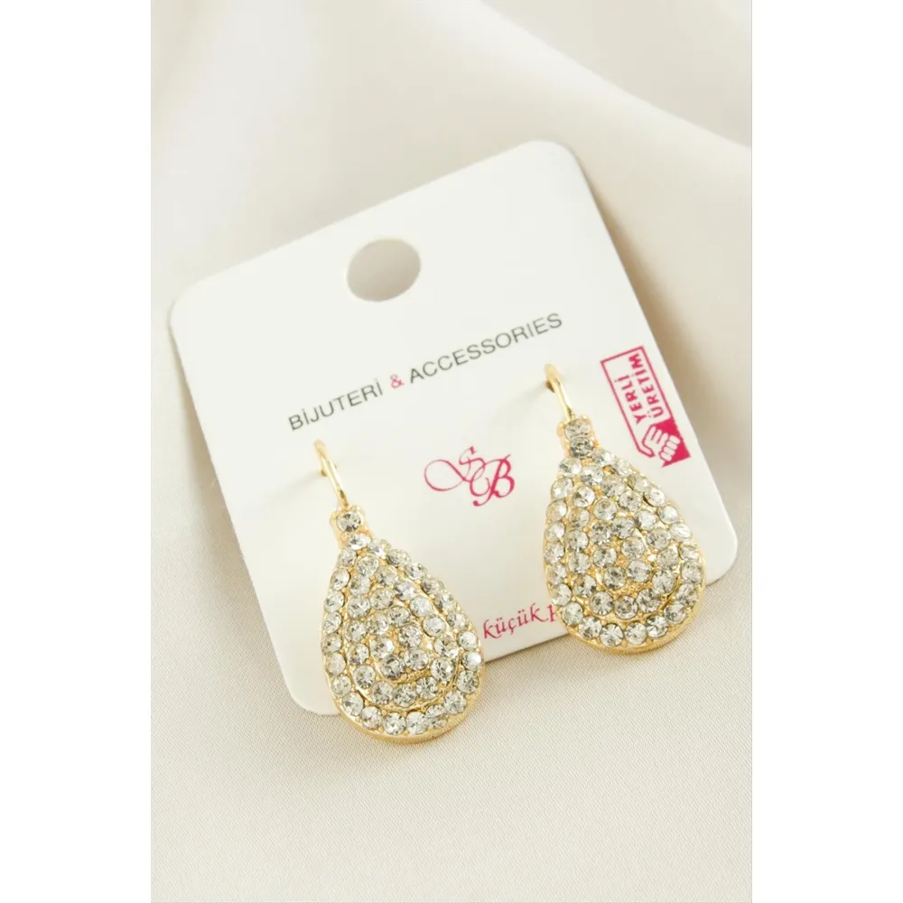 Oval Taşlı Klipsi Küpe-Sarı