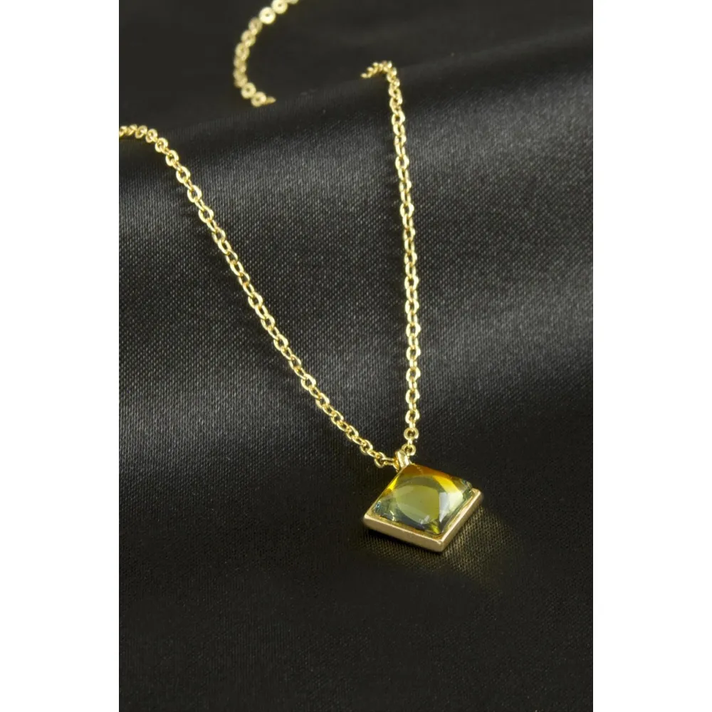 Kare Cam Kolye-Sarı